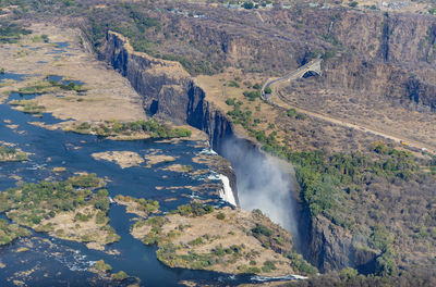 High angle view of waterfall on land