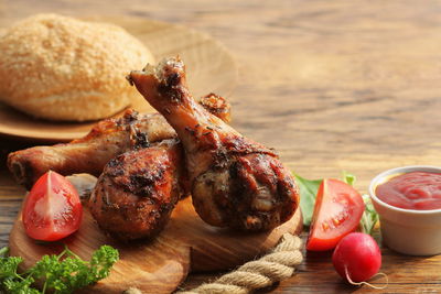 Close-up of meat on barbecue grill