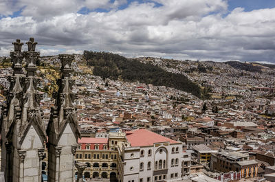 High angle shot of townscape against sky