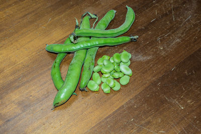 High angle view of green leaf on table