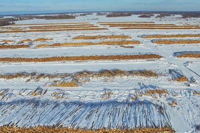 High angle view of snow on beach