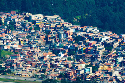 High angle view of buildings in town