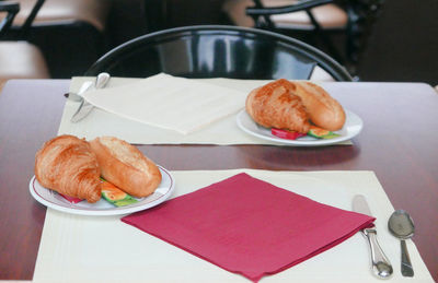 Close-up of fresh croissants served for breakfast