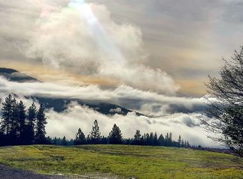 Scenic view of landscape against cloudy sky