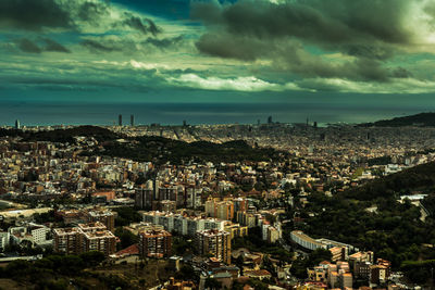 Aerial view to barcelona city. city view from the mountain. spain. high quality photo