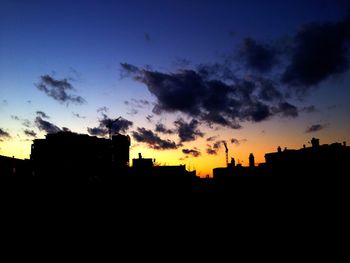 Silhouette of buildings against sky at sunset