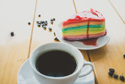 High angle view of coffee on table