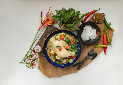 High angle view of food in bowl on table