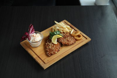 High angle view of food on table