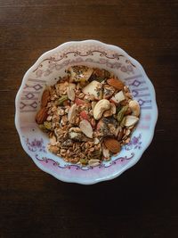 High angle view of breakfast served on table