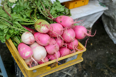 High angle view of vegetables for sale in market