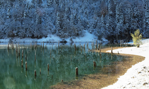 Panoramic view of lake against sky during winter