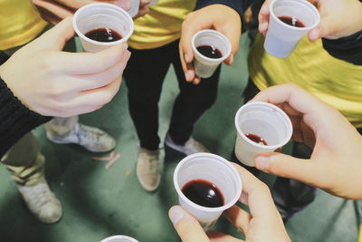 Close-up of friends toasting drink