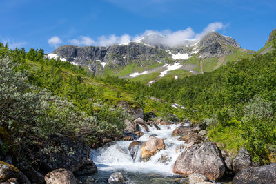 Beautiful mountain landscape in norway at the rimstigen hiking trail