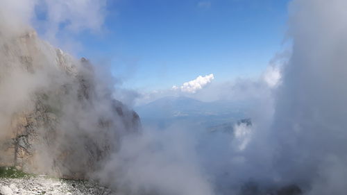 Panoramic view of volcanic mountain against sky