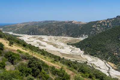 Scenic view of landscape against clear blue sky