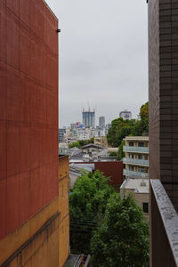 High angle view of buildings against sky