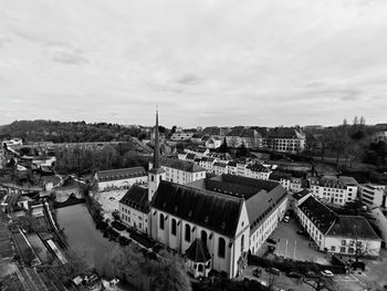 High angle view of townscape against sky