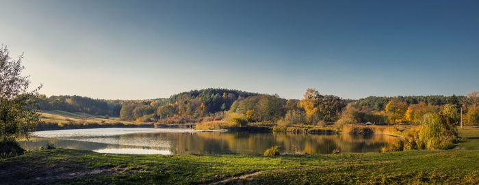 Scenic view of lake against clear sky