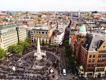 High angle view of national monument at dam square