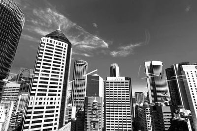 Low angle view of skyscrapers in city