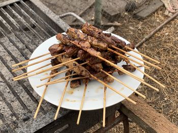 High angle view of grilled meat