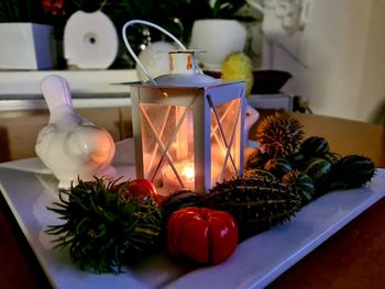 Close-up of christmas decoration on table