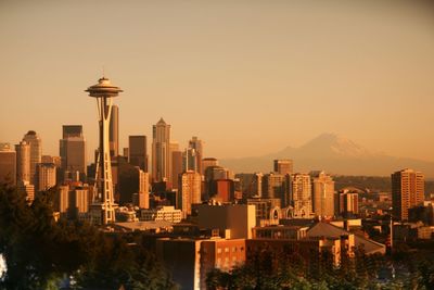 View of city at sunset