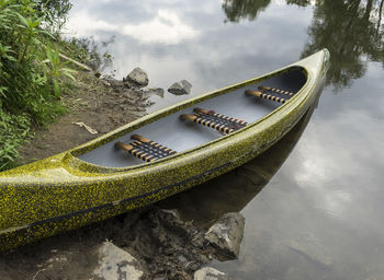 High angle view of nautical vessel moored in water