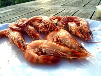 Close-up of shrimp in plate on table