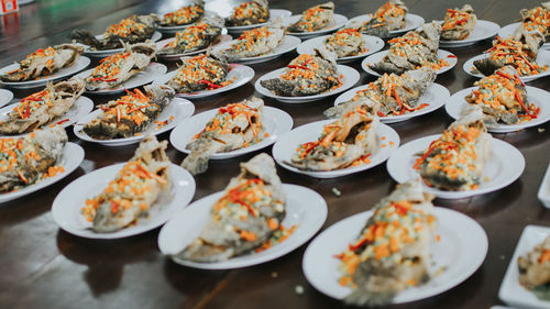 High angle view of food on table