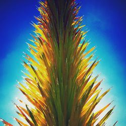 Low angle view of palm tree against blue sky