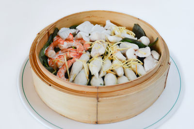 High angle view of vegetables in bowl on table