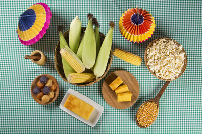 High angle view of food on table