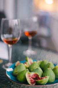 Close-up of drink on glass table