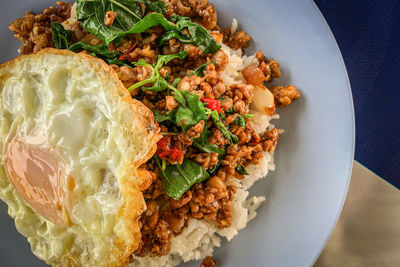High angle view of food served in plate