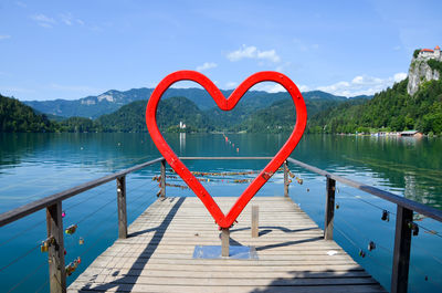 Red heart in near lake in bled, slovenia