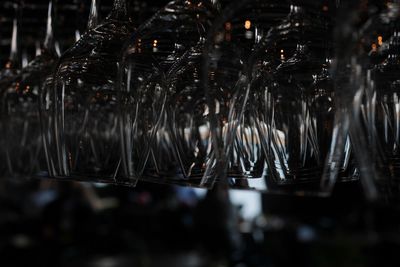 Close-up of glass with reflection of lights