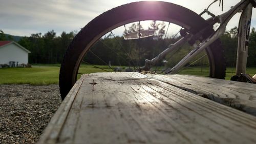 View of wooden fence on grassy field