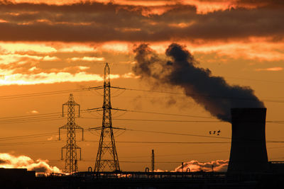 Smoke emitting from chimney against sky during sunset