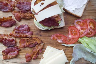 High angle view of breakfast on table