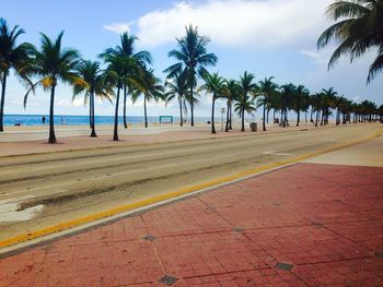 Palm trees on beach against sky