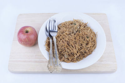 High angle view of breakfast on table