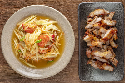 High angle view of food in bowl on table