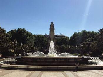 Fountain in park against clear sky