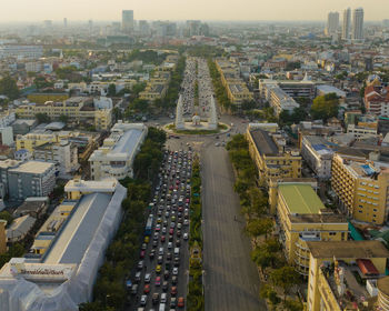 High angle view of buildings in city