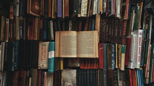 Full frame of books on shelf