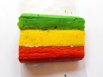 Close-up of cake on white background