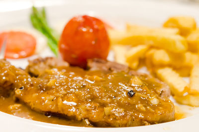 Close-up of meal served in plate