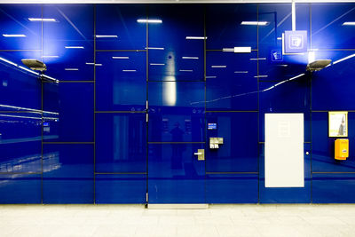 Interior of illuminated subway station